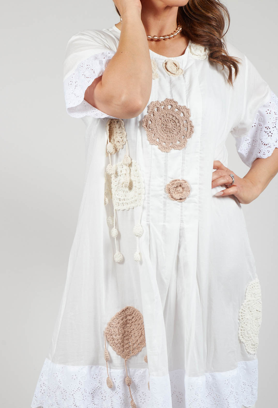 Crochet Detail Dress in White