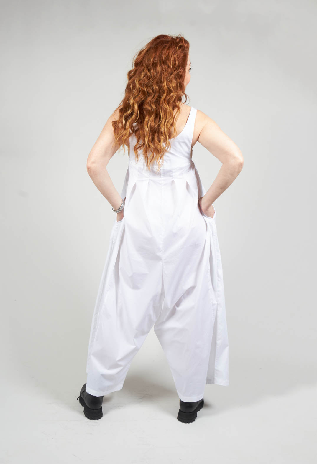 Wide Leg Drop Crotch Jumpsuit in White