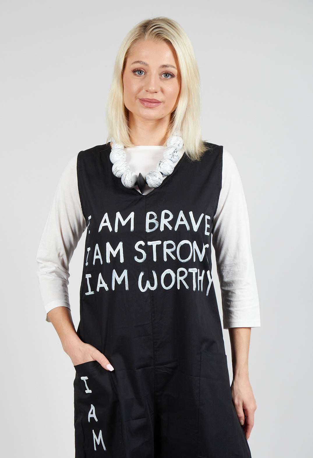Drop Crotch Jumpsuit with Lettering in Black