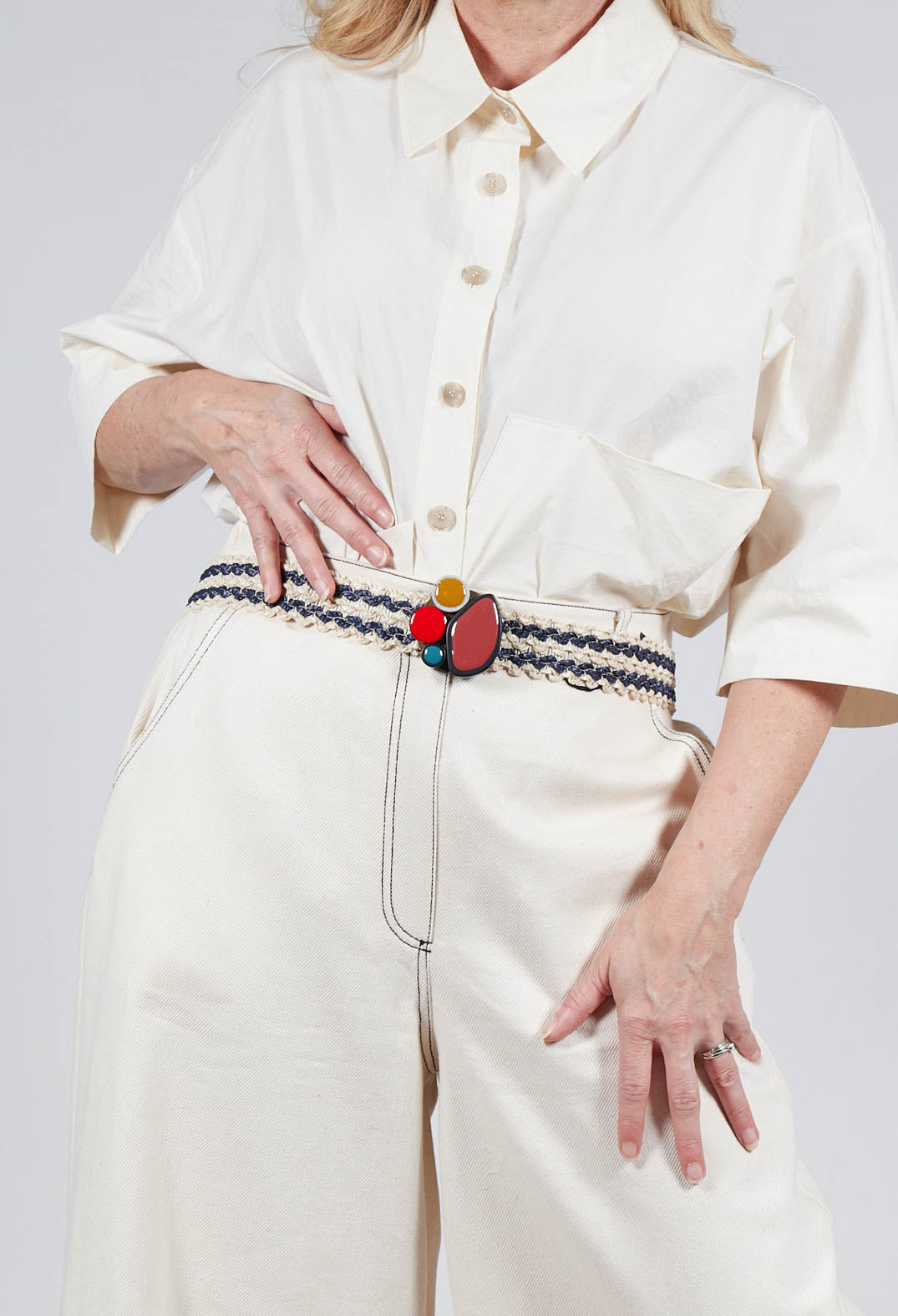 Elasticated Natural Woven Belt with Multicolour Buckle