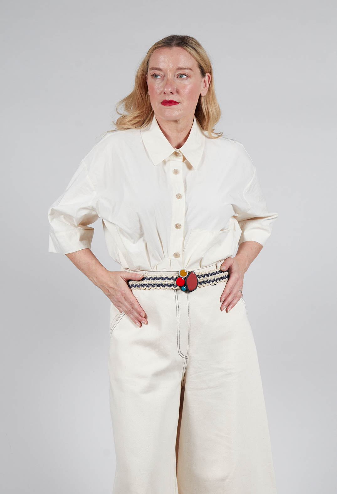 Elasticated Natural Woven Belt with Multicolour Buckle