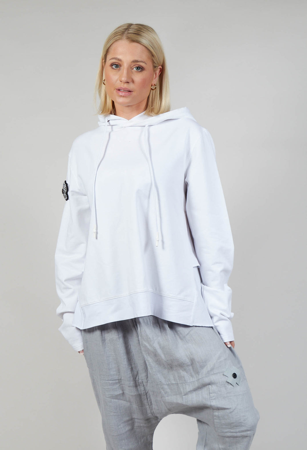 Hooded Jersey Top with Layered Back in White