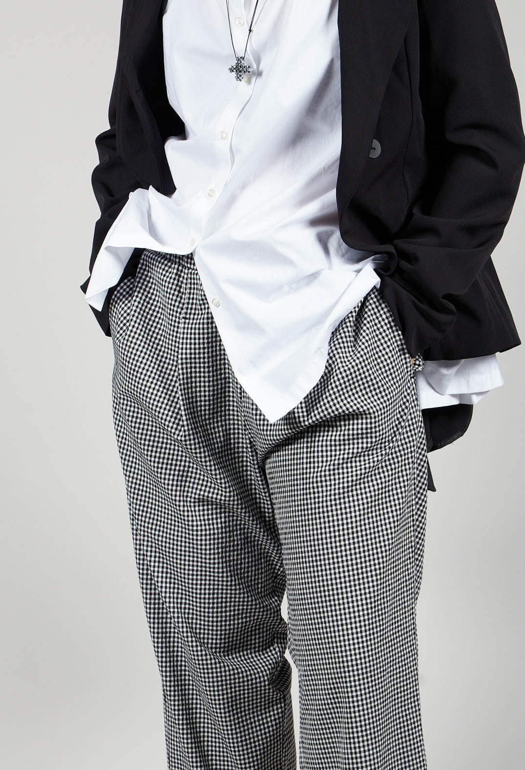 Pull On Straight Leg Trousers In Black and White Check