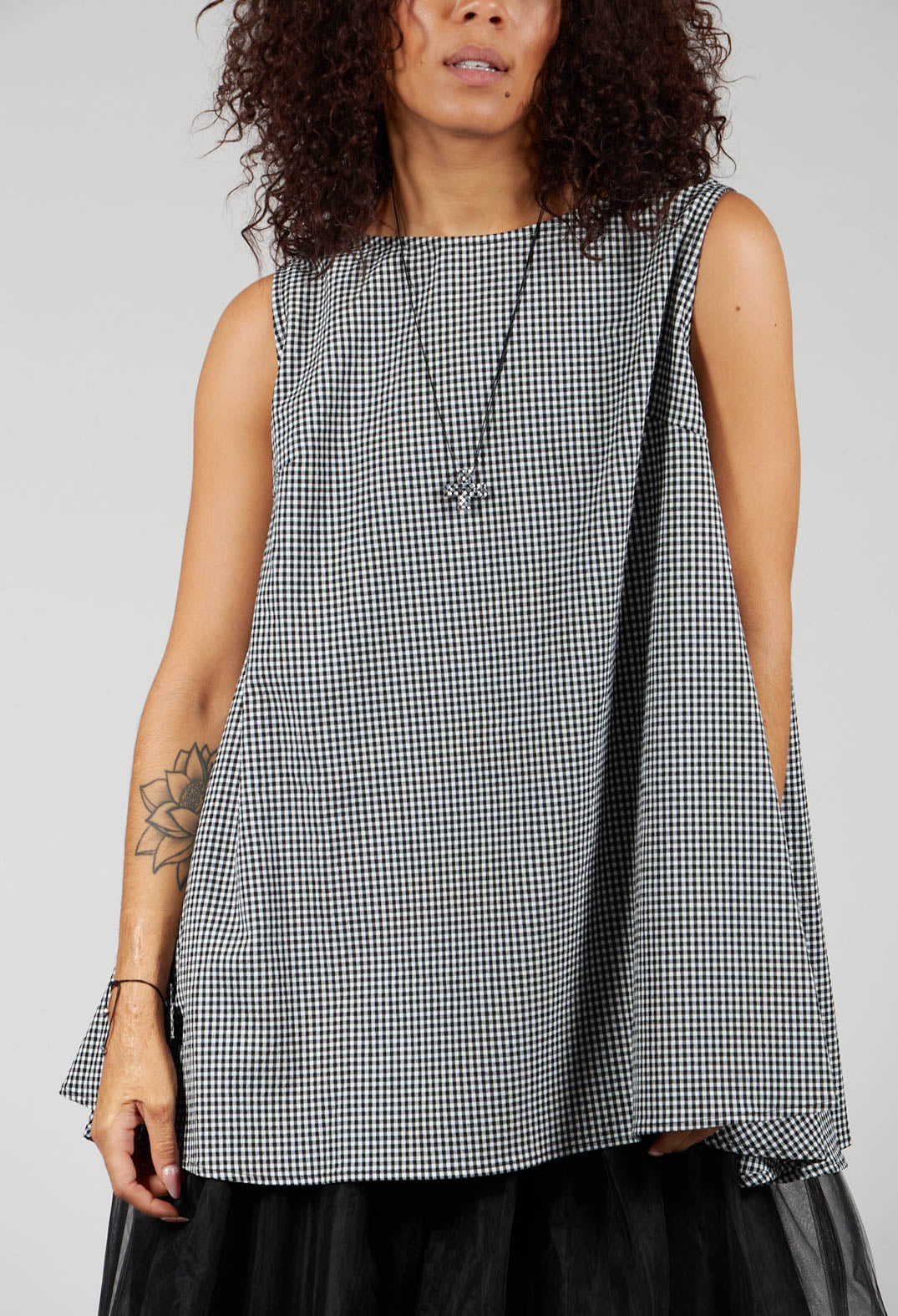 Swing Style Sleeveless Top in Black and White Check