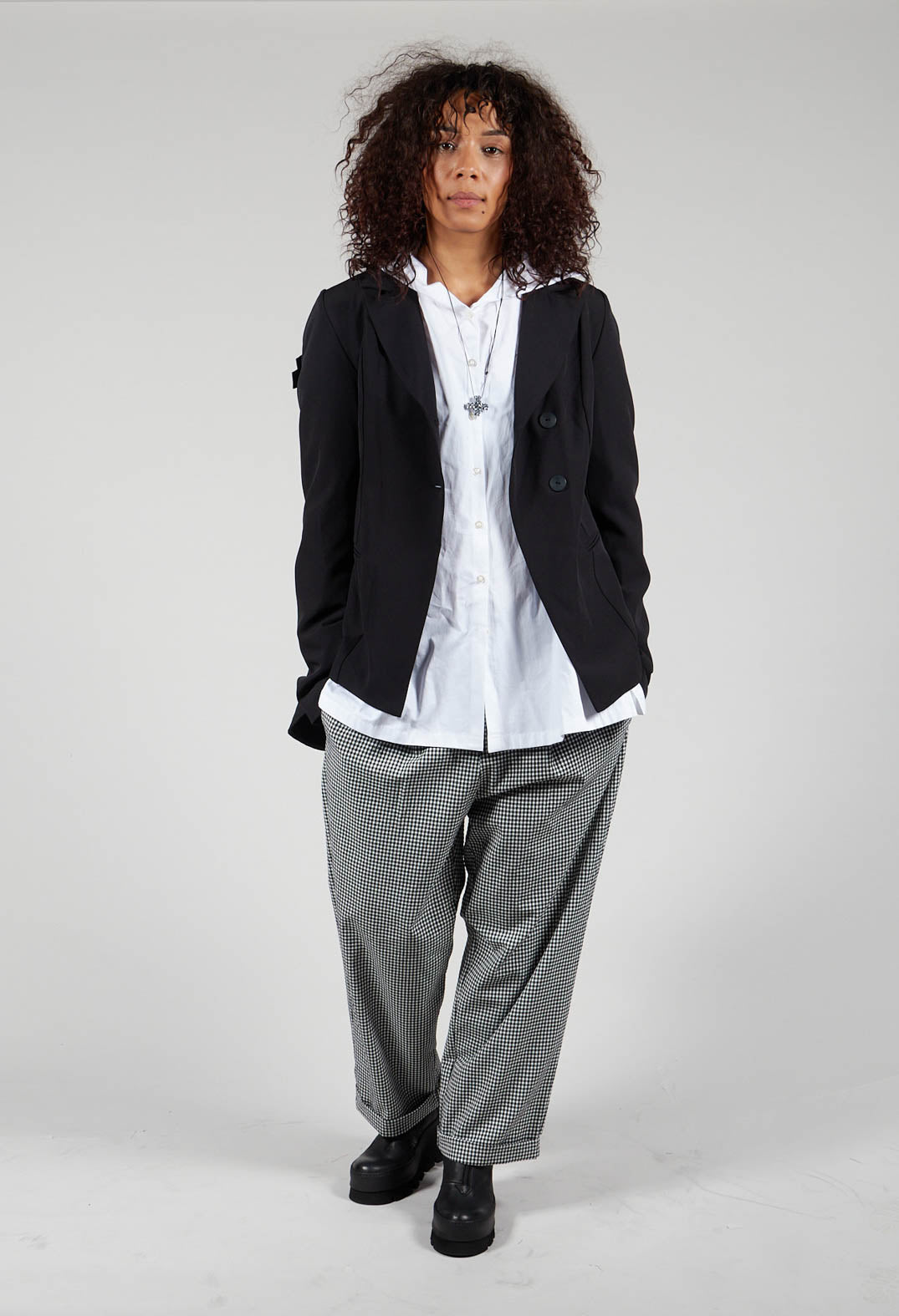 Pull On Straight Leg Trousers In Black and White Check