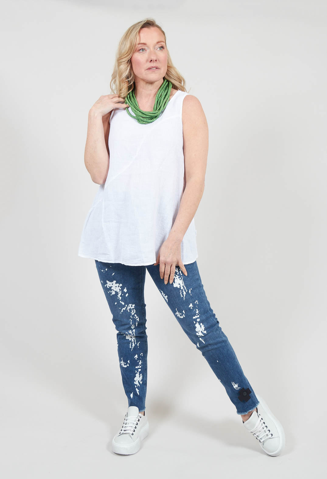 Slim Fit Jeans with Raw Hem in Blue Print