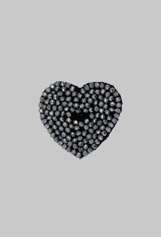 Heart Shape Beaded Accessory Patch in Silver