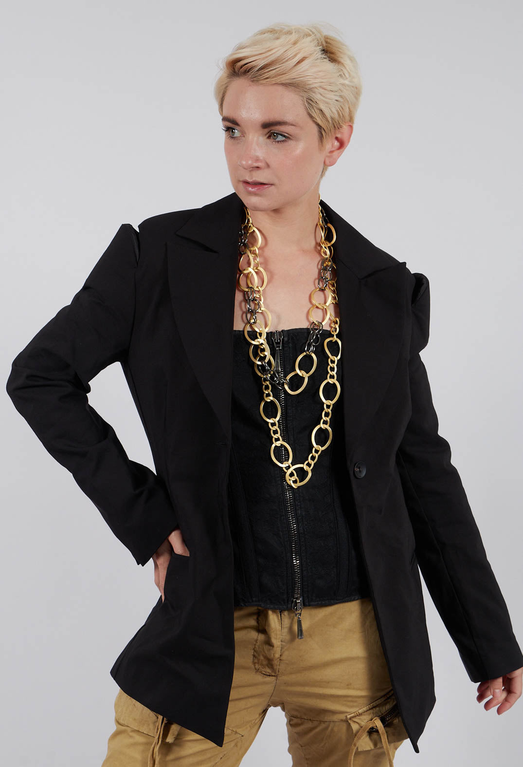 Cut Shoulder Padded Jacket in Black