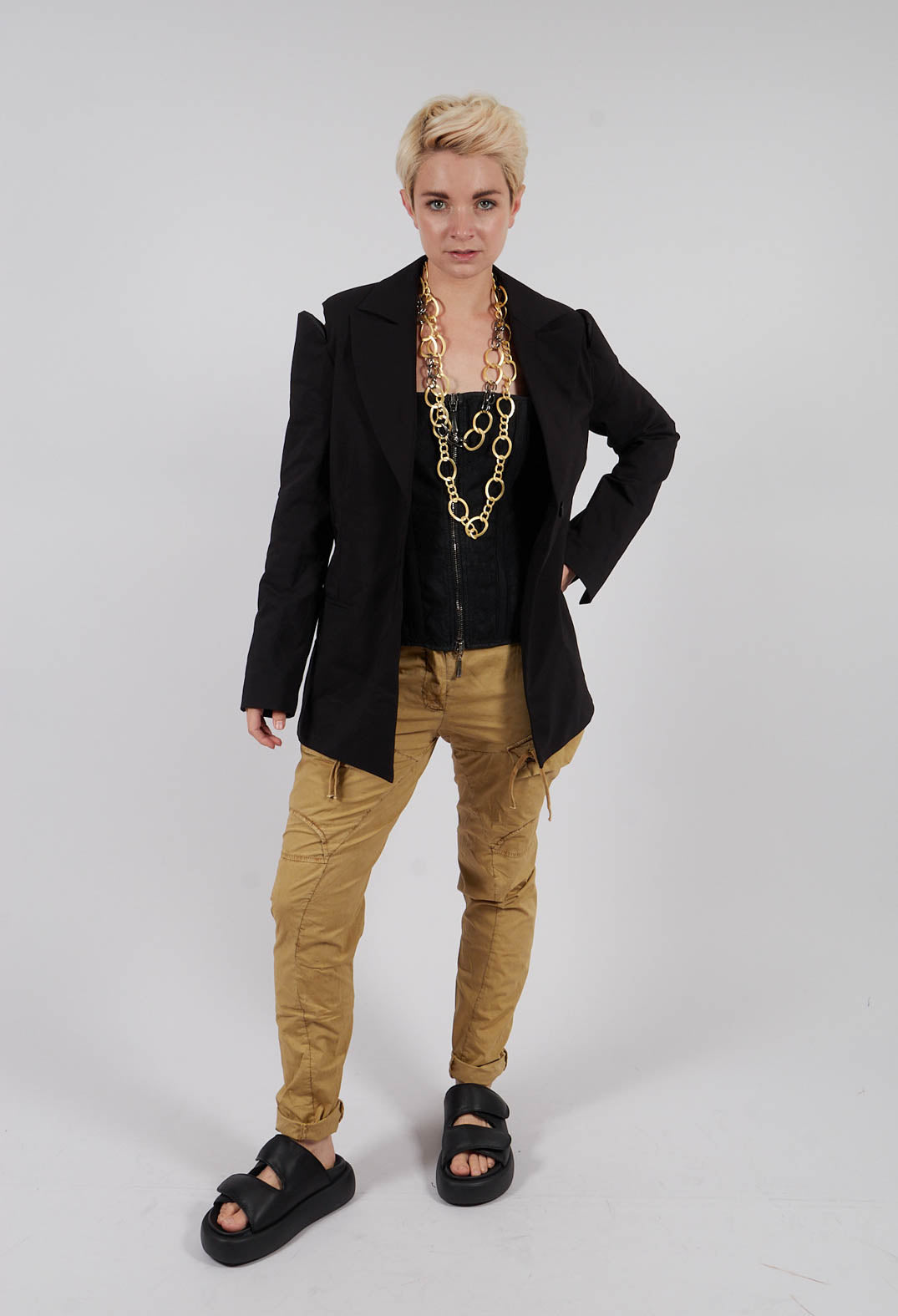 Cut Shoulder Padded Jacket in Black
