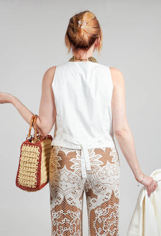 Cropped Textured Waistcoat in Natural