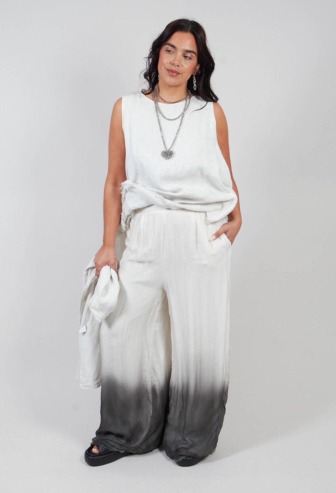 Wide Leg Ombre Trousers in Burro Cream