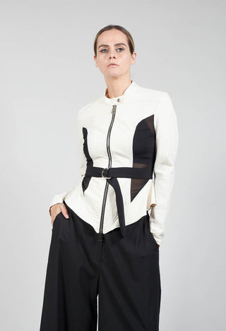 Mesh Panelled Jacket with Belt in Bianco