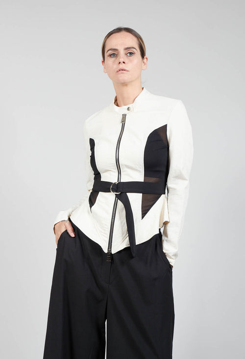 Mesh Panelled Jacket with Belt in Bianco