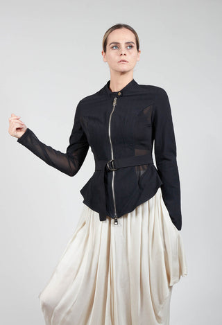 Mesh Panelled Jacket with Belt in Nero