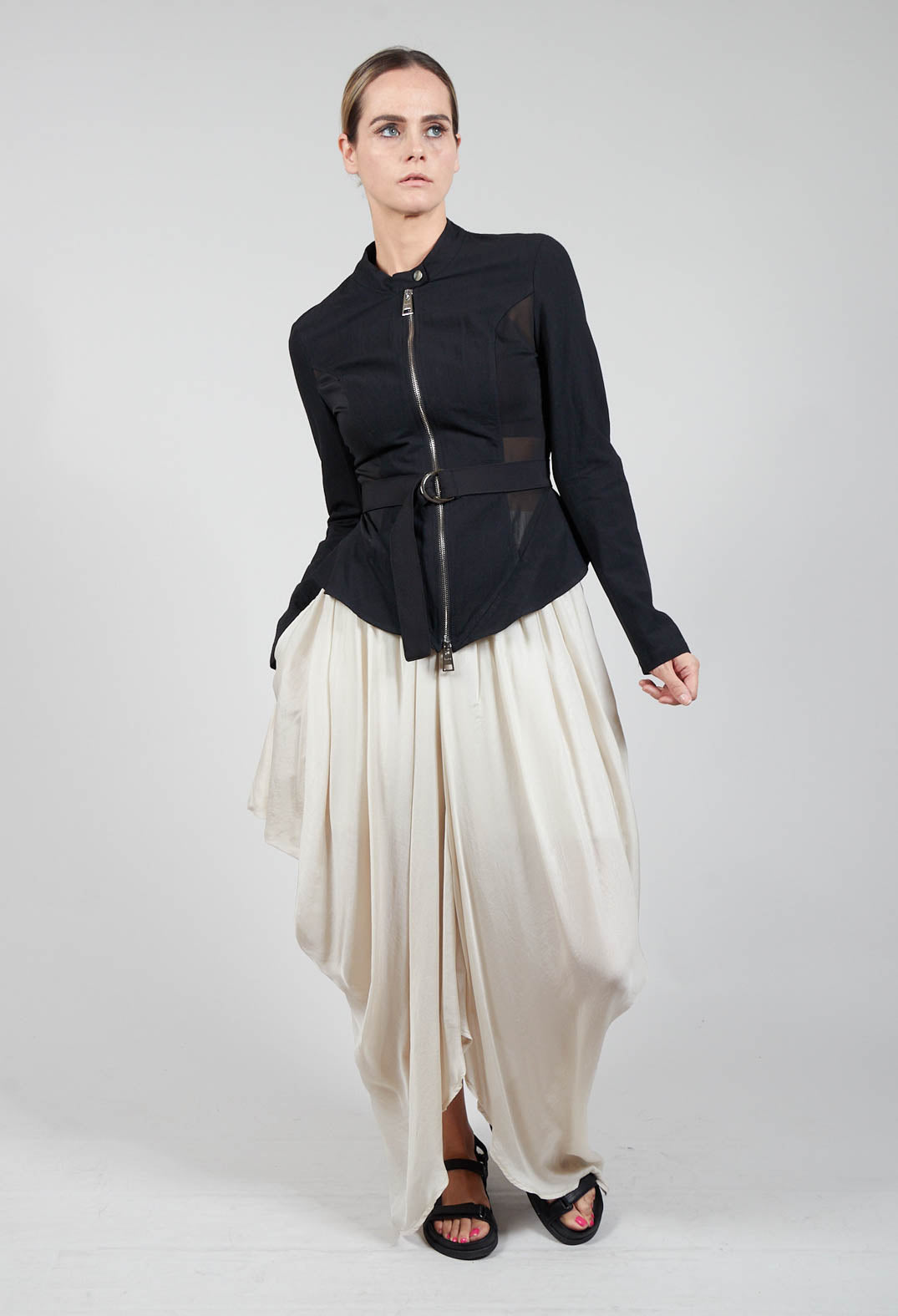 Mesh Panelled Jacket with Belt in Nero