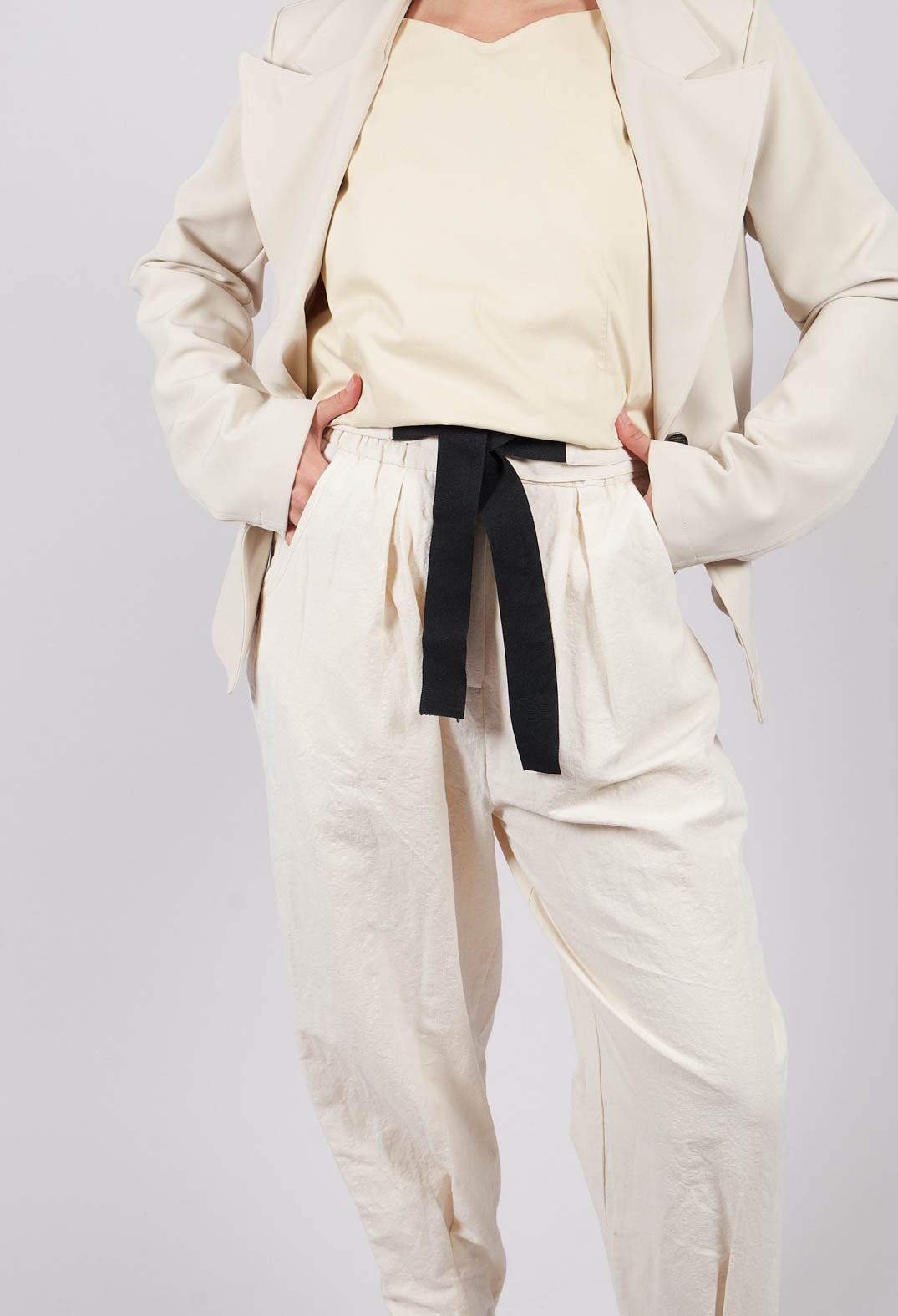 Tapered Trousers with Faux Braces in Bianco