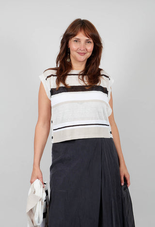 Cropped Knitted Top with Button Detail in Beige  Stripe