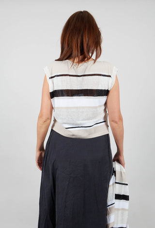 Cropped Knitted Top with Button Detail in Beige  Stripe