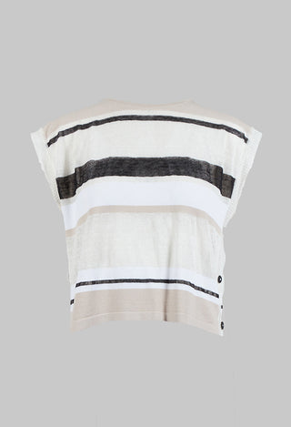 Cropped Knitted Top with Button Detail in Beige  Stripe