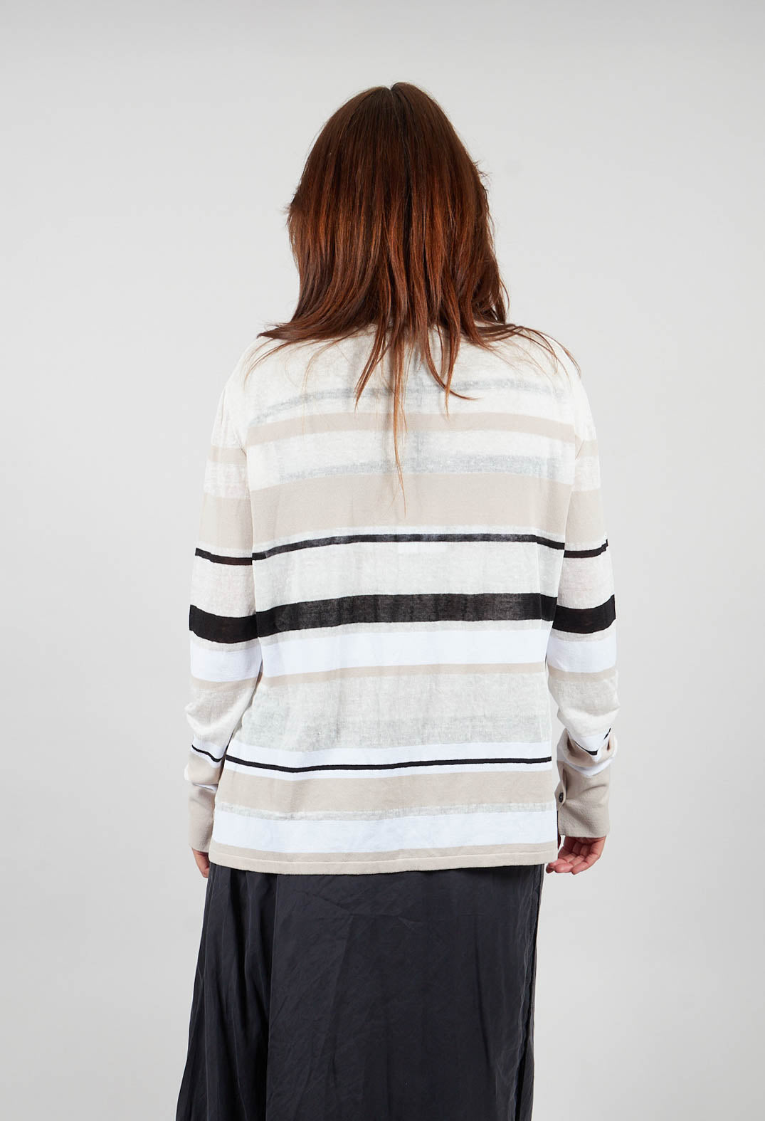 Long Sleeve Button Through Cardigan in Beige Stripe
