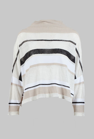 High Neck Knitted Top in Beige Stripe