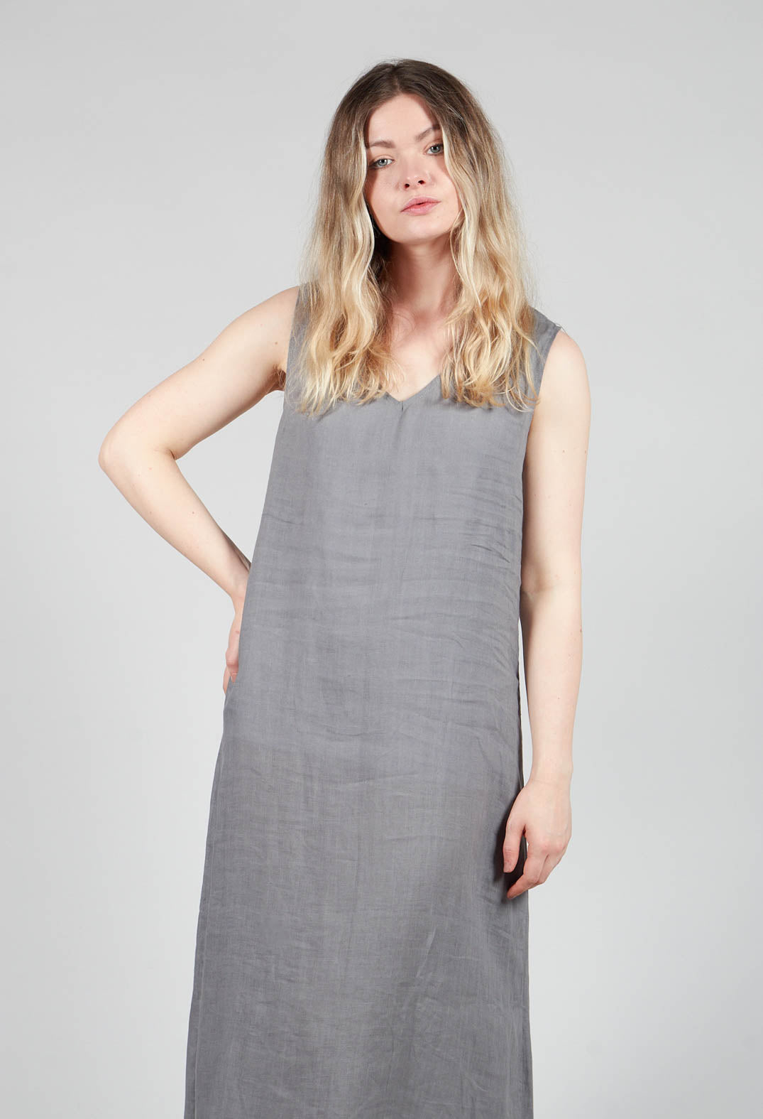 Sarah Pacini V-Neck Linen Dress in Grey | Olivia May Sarah Pacini V-Neck Linen Dress in Grey | Olivia May