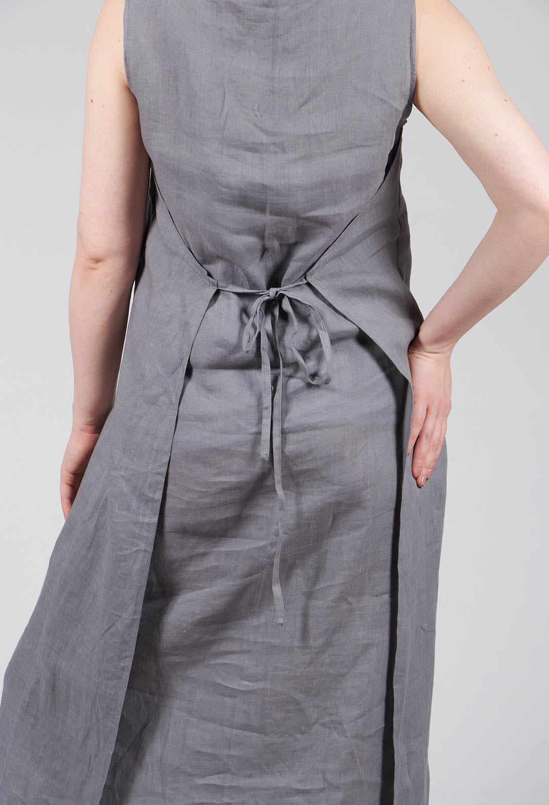 V-Neck Linen Dress in Grey