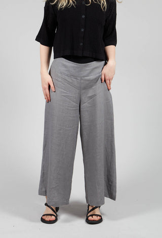 Cropped Wide Leg Linen Trousers in Grey