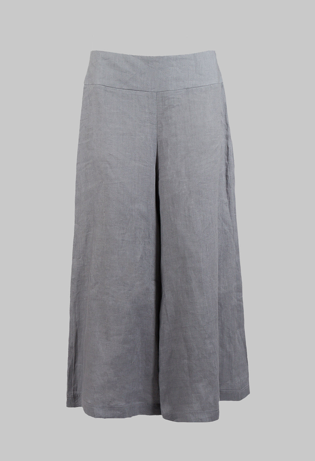 Cropped Wide Leg Linen Trousers in Grey