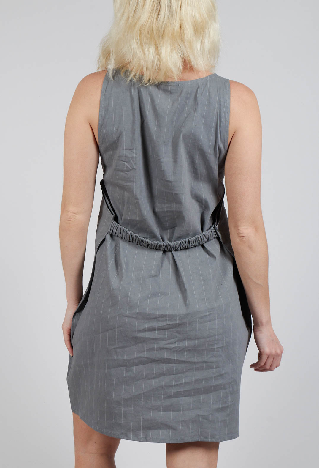 Short Pinstripe Dress with Elasticated Belt in Grey