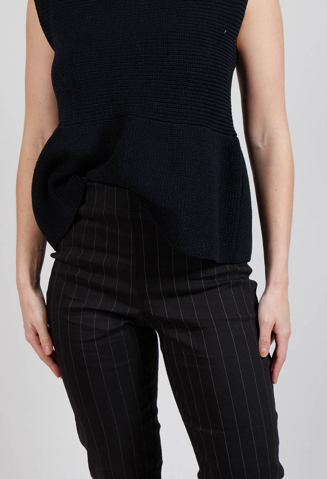 Pull On Pinstripe Leggings in Black