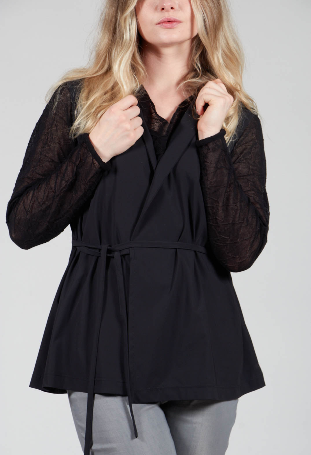 Sleeveless Tie Waist Top in Black