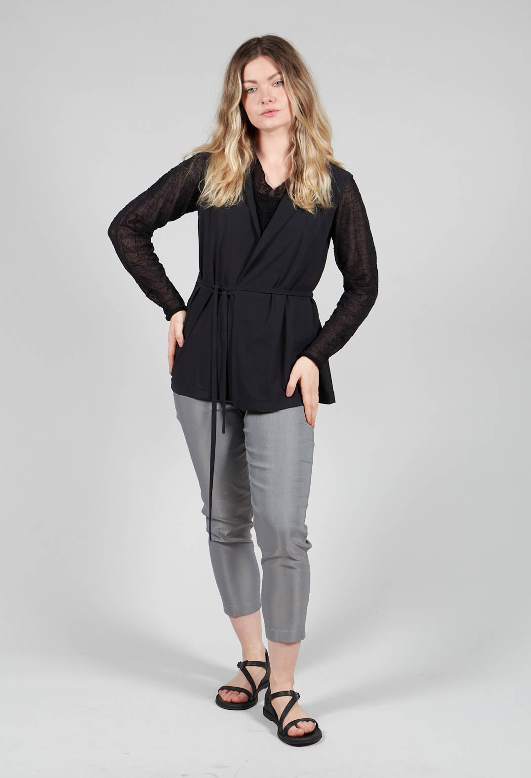 Sleeveless Tie Waist Top in Black