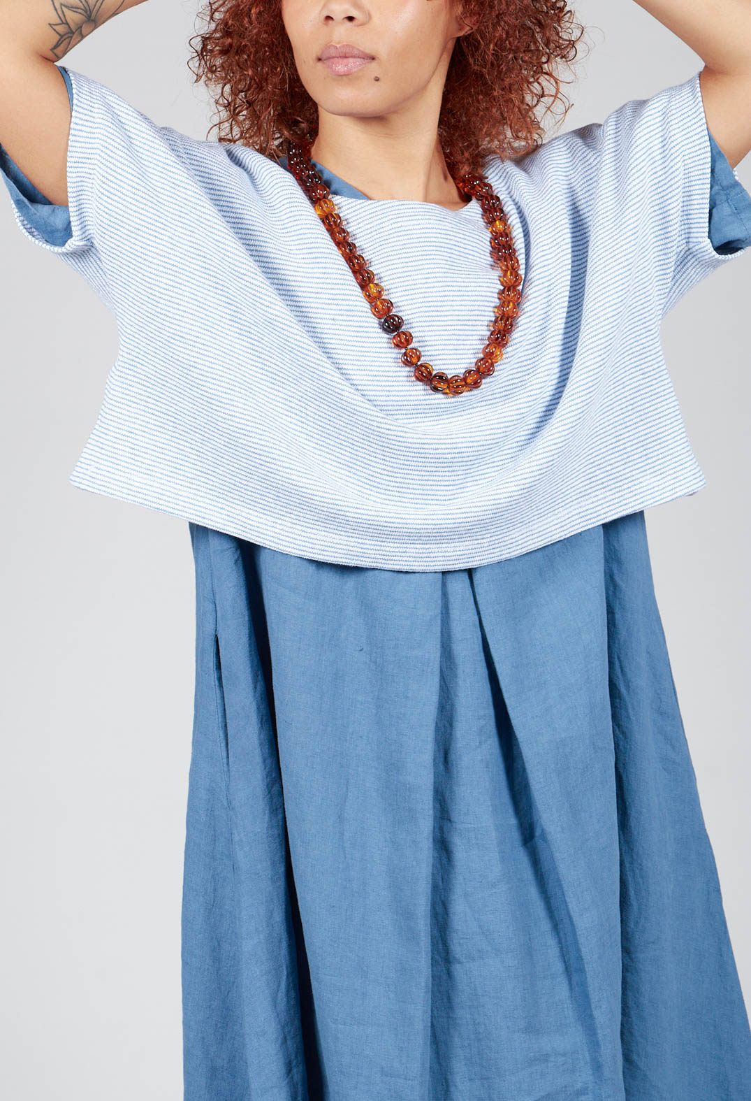 Striped Cropped T-Shirt in Denim