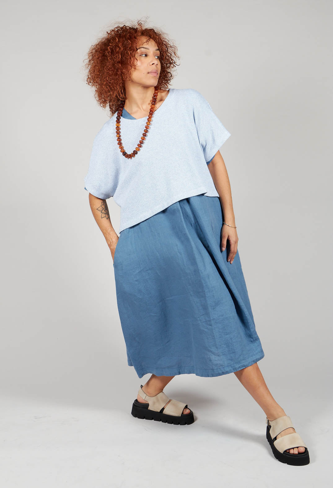 Striped Cropped T-Shirt in Denim