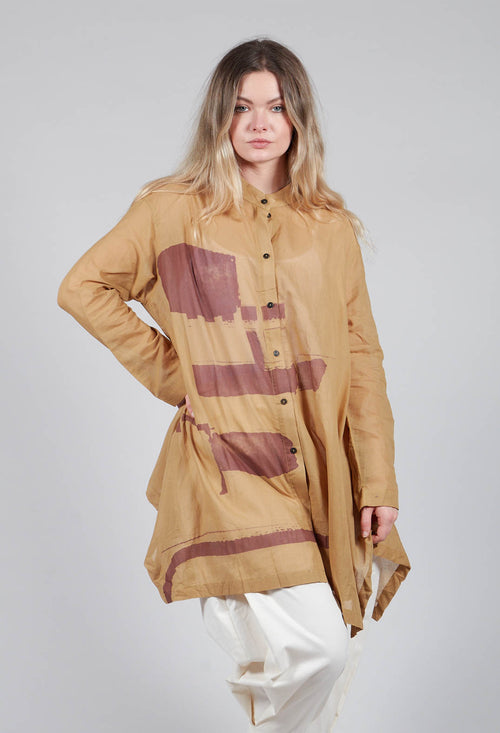 Lightweight Longline Shirt in Brown Print