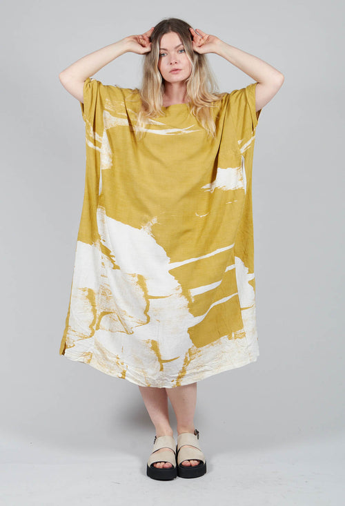 Textured Oversized Dress in Mustard Print