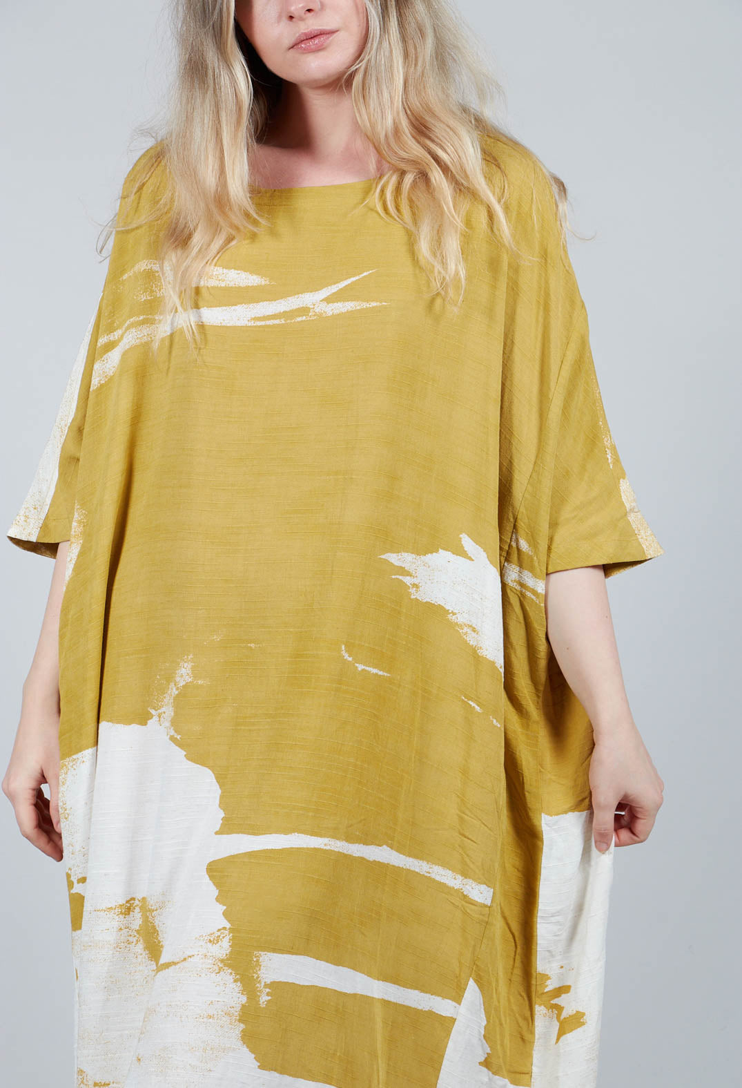 Textured Oversized Dress in Mustard Print