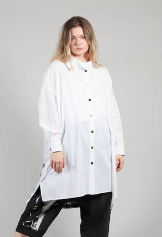 Longline Shirt with Print at Hemline in White and Black