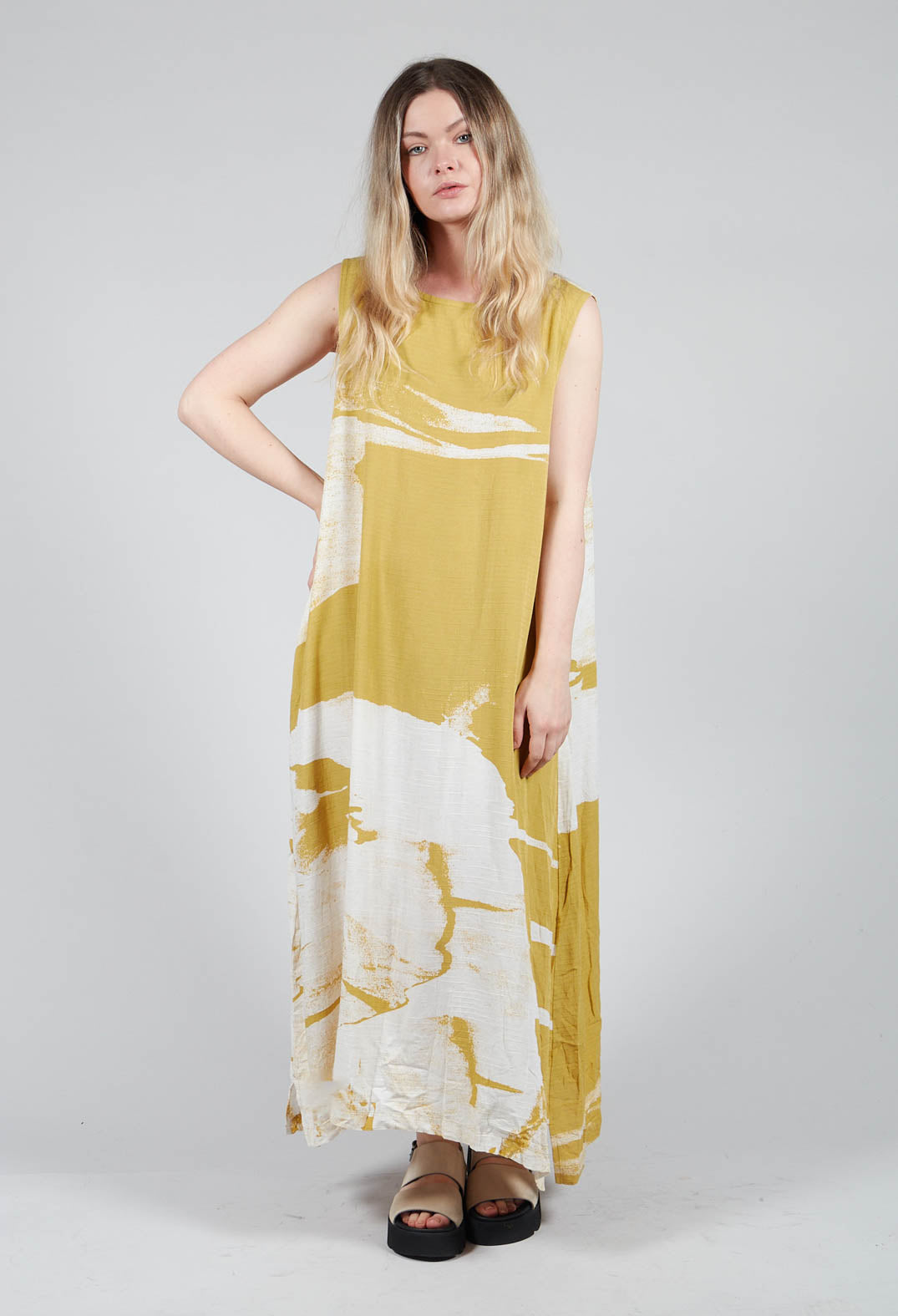 Midi Dress with Motif in Mustard