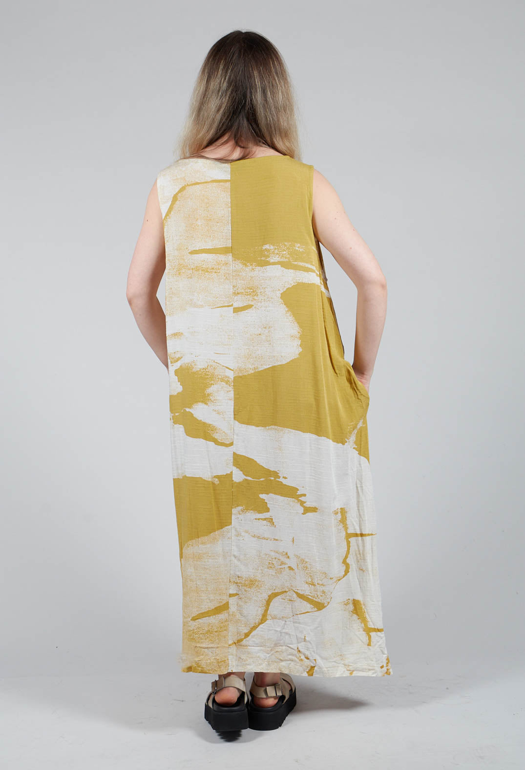 Midi Dress with Motif in Mustard