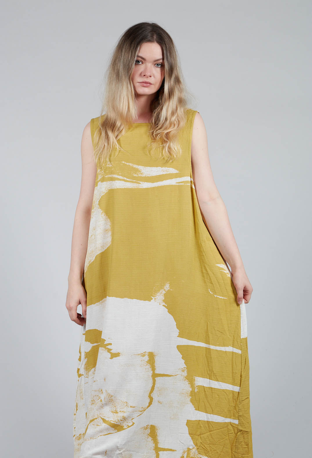 Midi Dress with Motif in Mustard