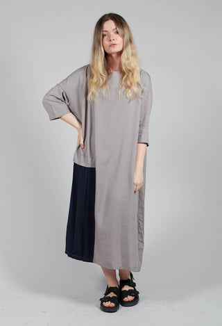 Loose Fit Dress with Off Centre Pleat Detail in Grey and Navy