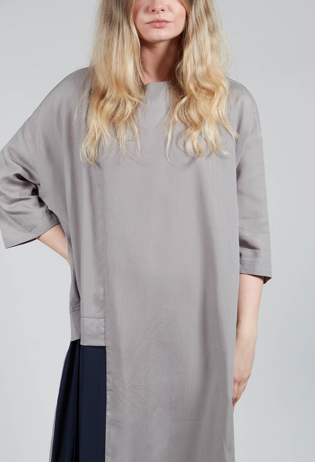 Loose Fit Dress with Off Centre Pleat Detail in Grey and Navy