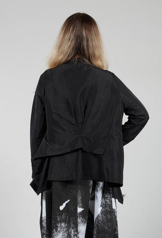 Open Collar Jacket with Hemline Feature in Black