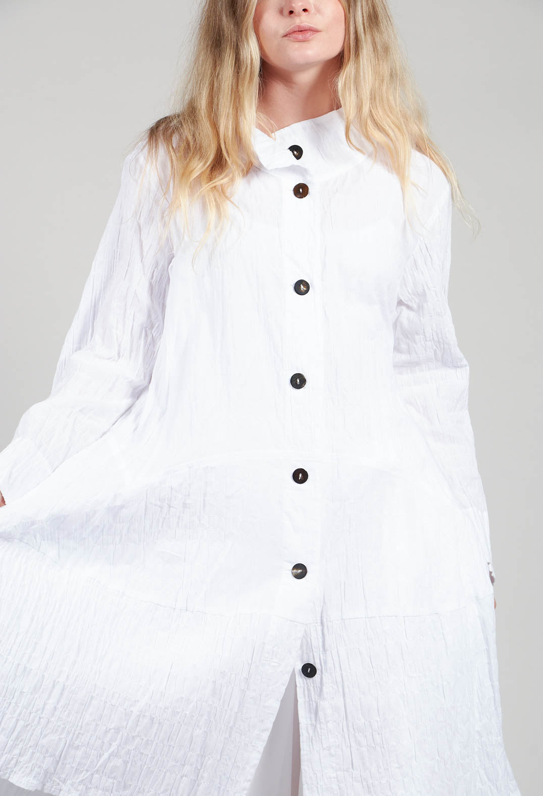 Textured Shirt Dress in White
