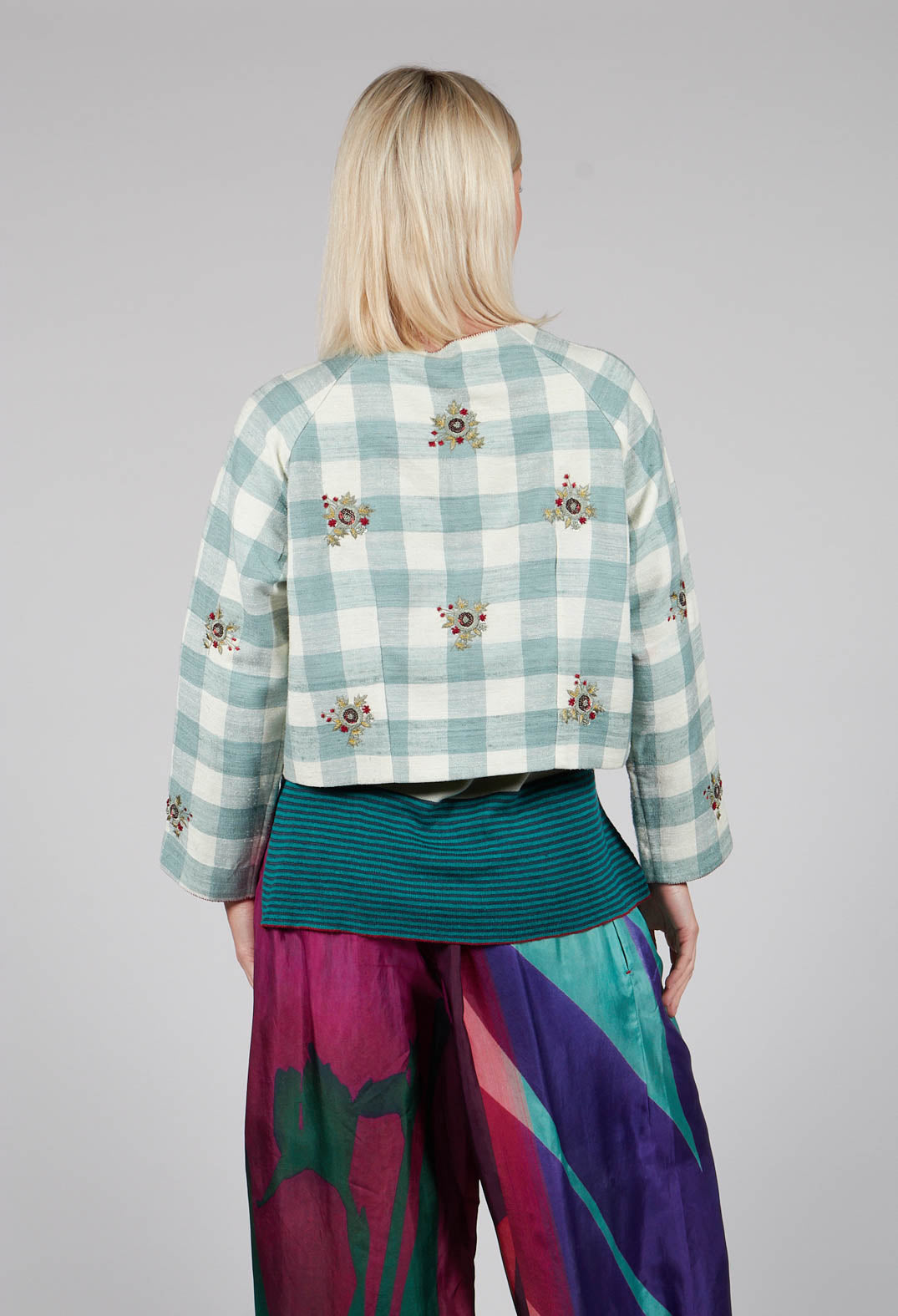 Square Flower Chess Bolero in Blue Jade