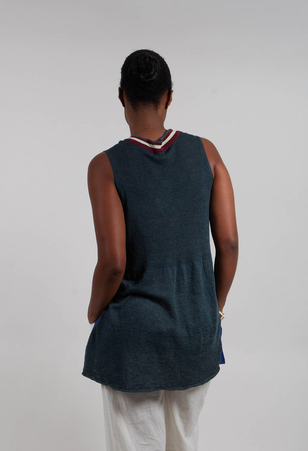 V Neck Vest in Laurel Oak and Jet Set