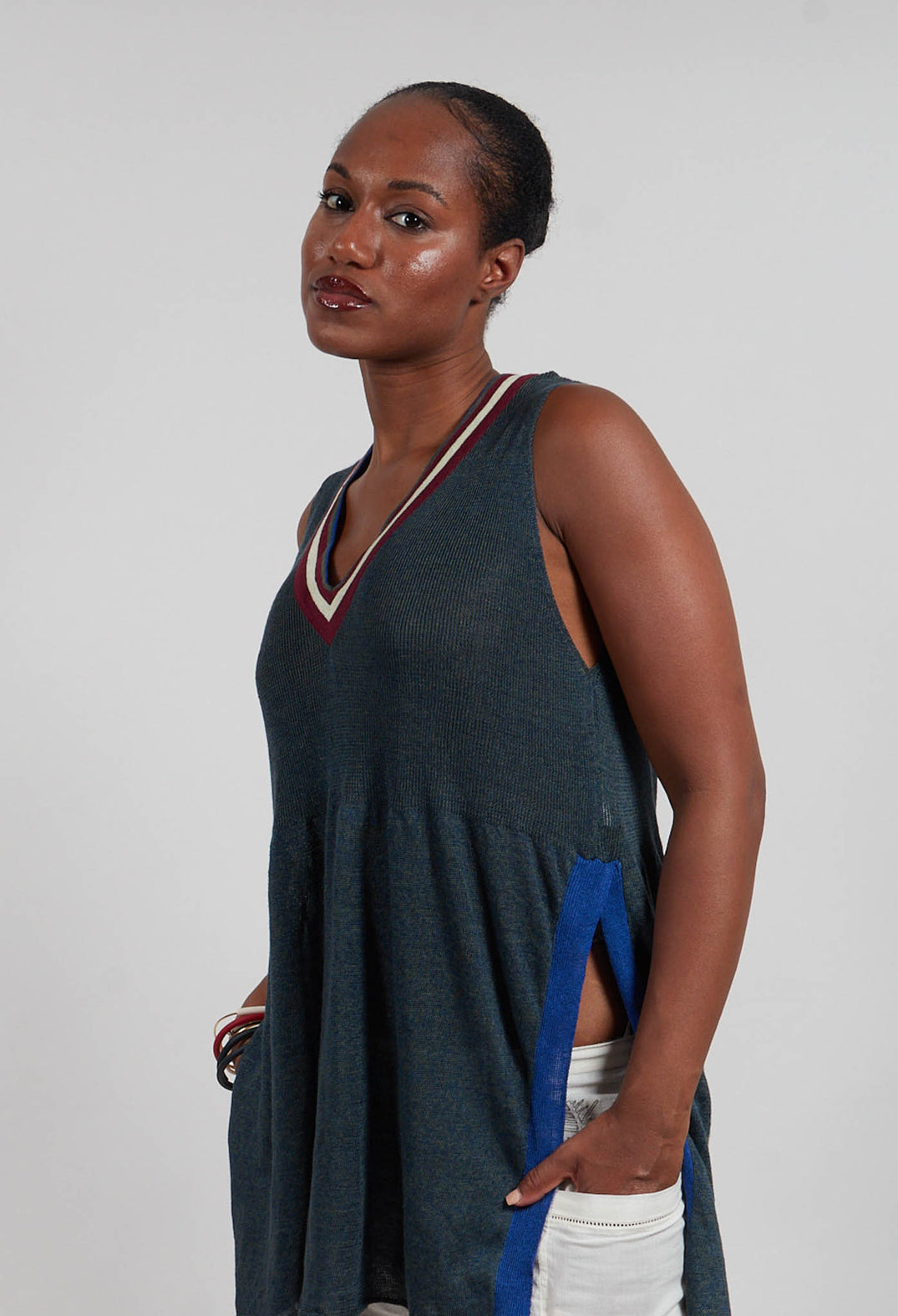 V Neck Vest in Laurel Oak and Jet Set