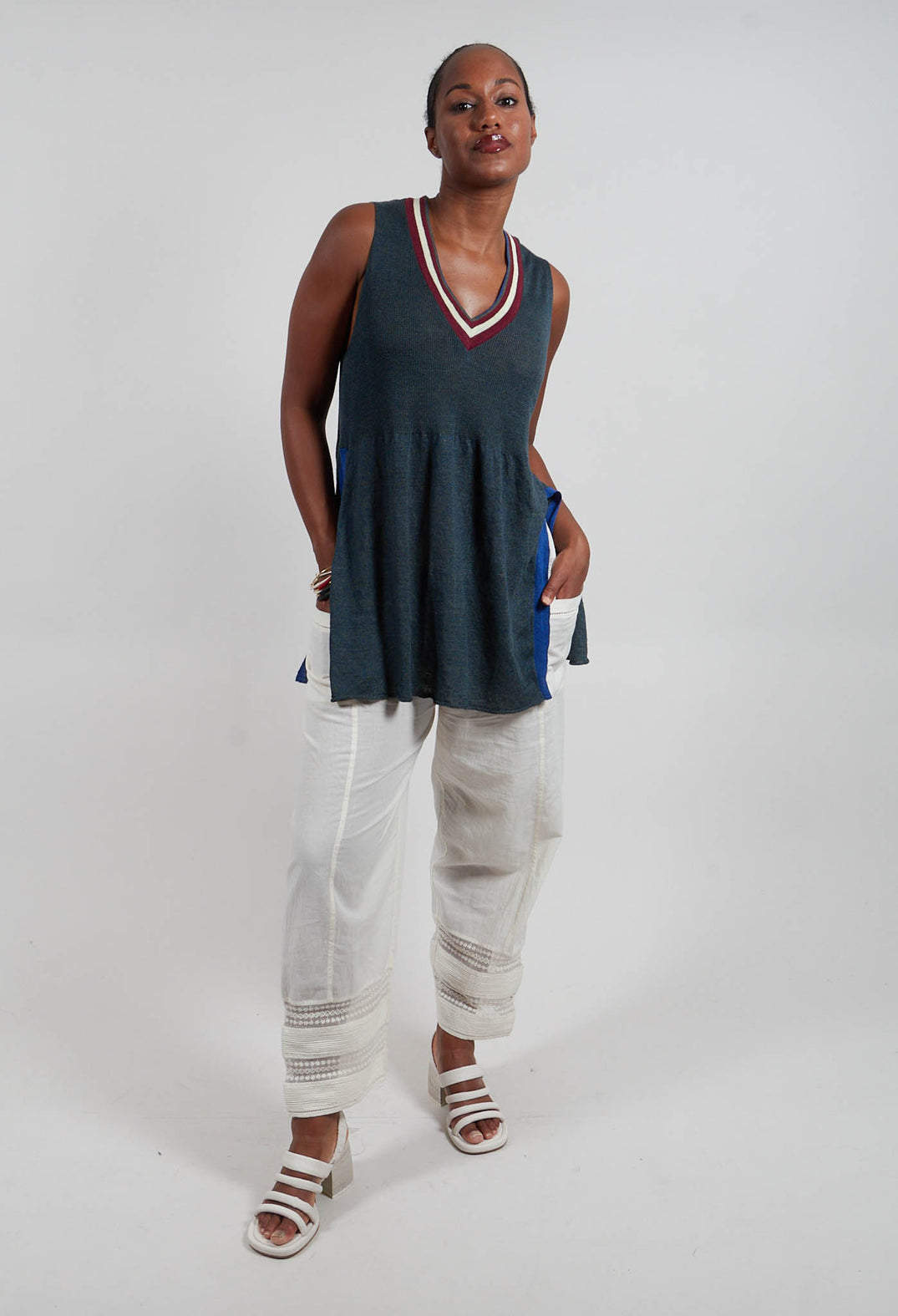 V Neck Vest in Laurel Oak and Jet Set